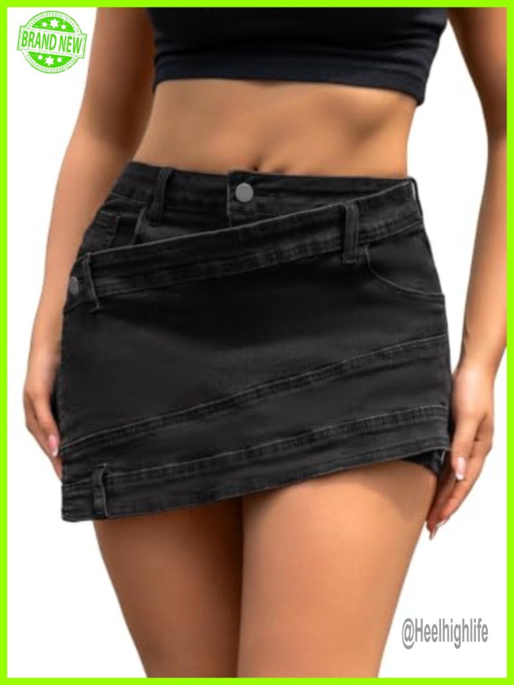 Women's Denim Skort High Waisted Stretchy Mini Skirt Shorts Asymmetrical Wrap